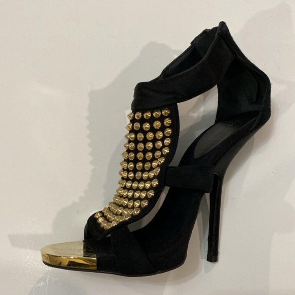 Giuseppe Zanotti Gold Studded Black Heel Booties Size 36 Designer Statement - Picture 4 of 16